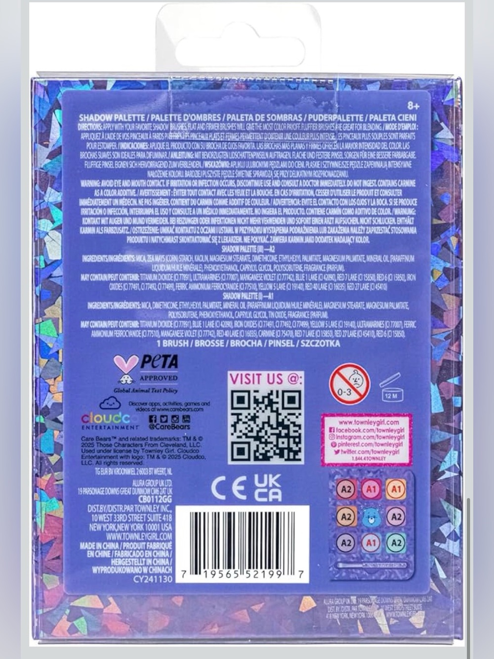 Care Bears Grumpy Bear Rainbow Eyeshadow Palette with Mirror and Brush - Picture 6 of 6